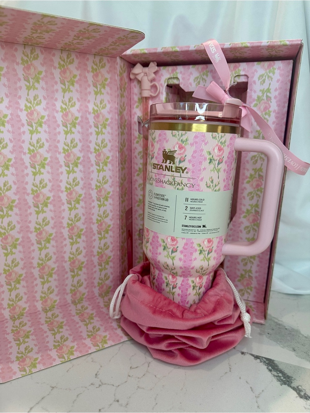 Stanley x LoveShackFancy Pink Rose Quencher 40oz NIB